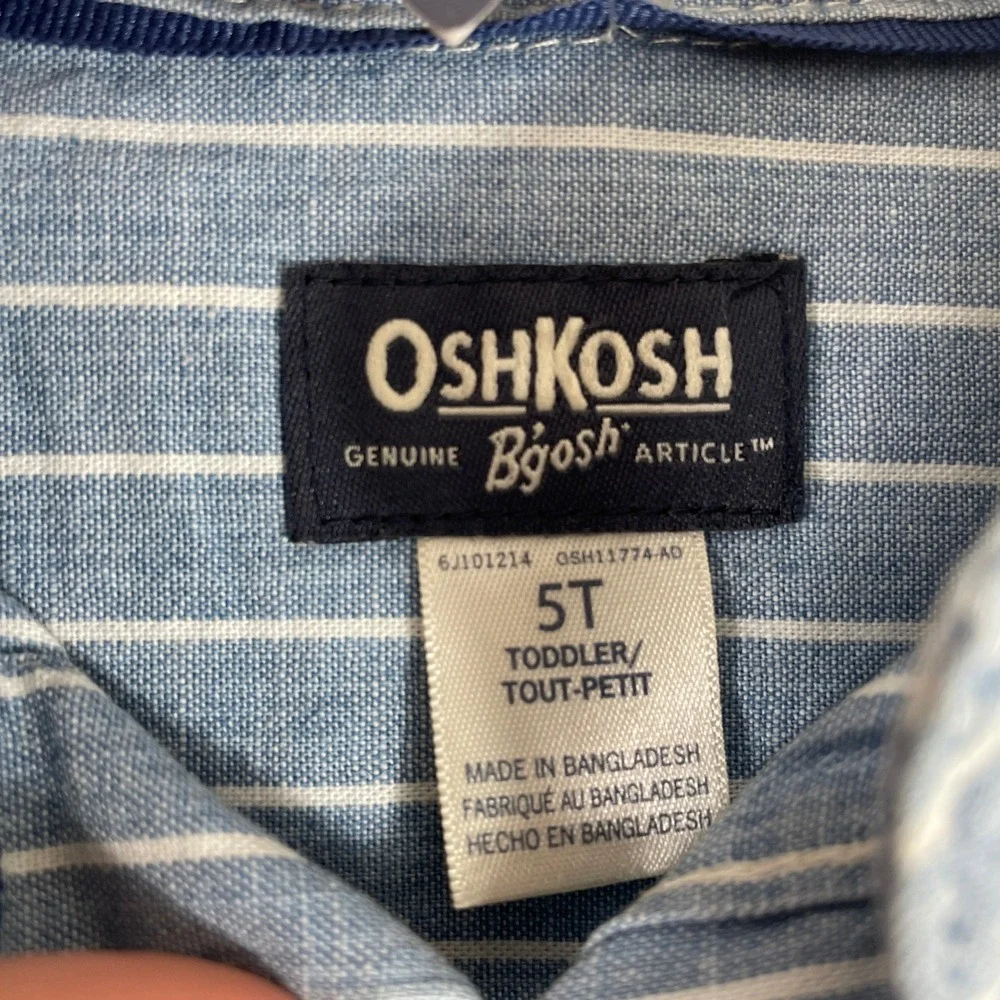 OshKosh‎ Button Down Shirt Toddler Boys Size 5T Blue Striped Long Sleeve Cotton